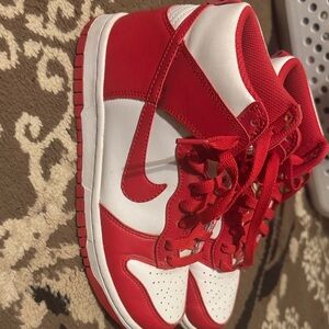 Kids Red and White High Top Nike Dunks